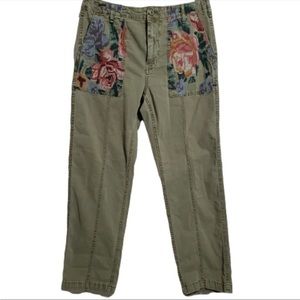 Anthropologie army green embroidered pants